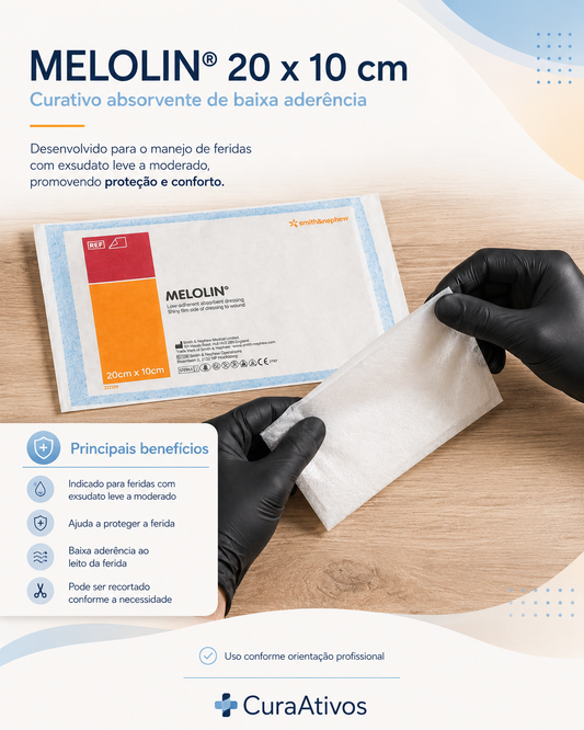 Melolin® 20 cm x 10 cm _ Curativo Absorvente de Baixa Aderência _ 1 unidade